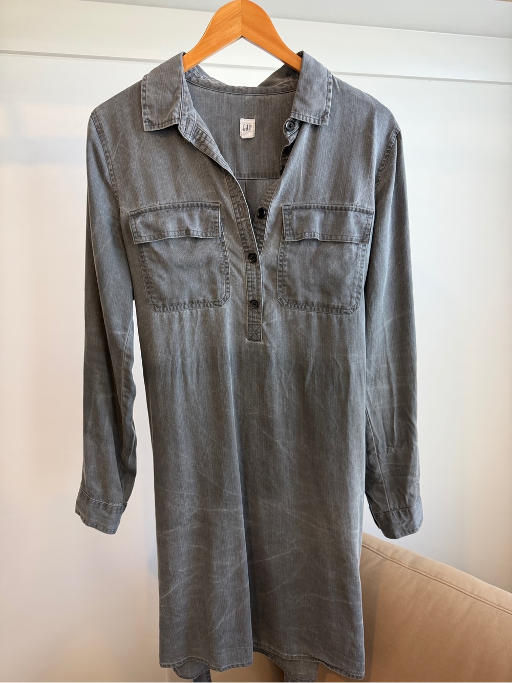 GAP Gray Long-Sleeve Shirt Dress